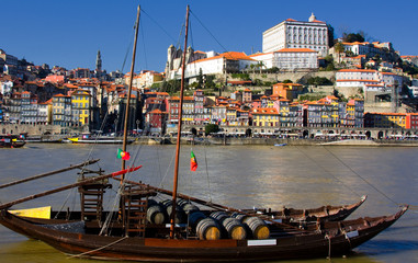 Tipical wine boats (rebelos) in the Douro river, (Oporto - Portu