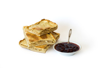Baked cabbage pie on white background