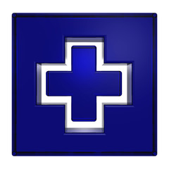 Obraz premium Blue square with cross isolated on white