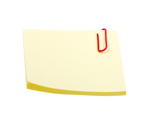 Yellow sticker note with clip isolated on white
