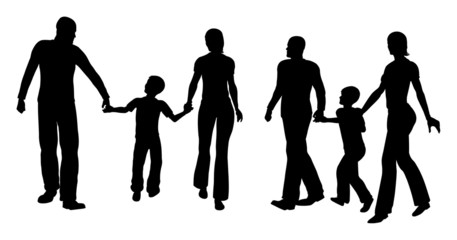 family with son walking silhouette vector