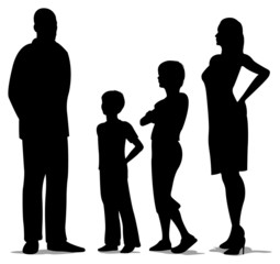 family of four standing silhouette vector