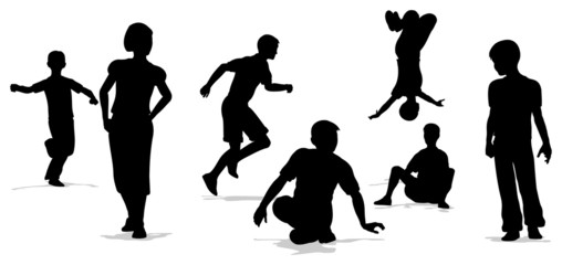children play group silhouette vector