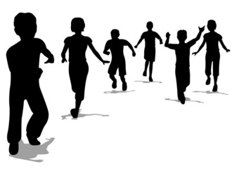 running children silhouette vector