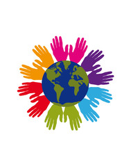 Manos sobre la Tierra, fondo blanco