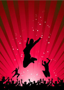 Happy people having fun in an abstract background