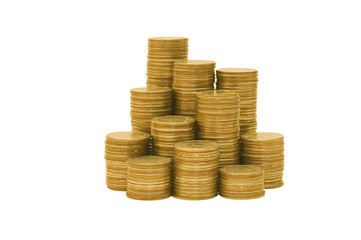 Golden coins isolated on white background