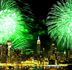 The New York City skyline and fireworks © Gary
