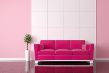 Modern interior with sofa and plant