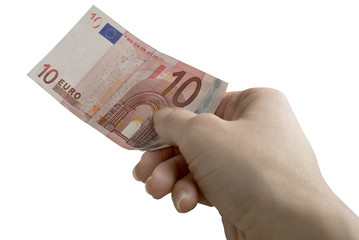 Close-up of 10 Euro banknote in hand