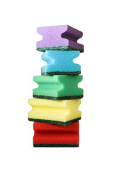 Five multi-coloured sponges