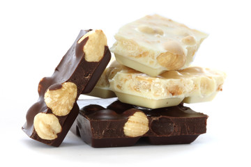 Dark and white chocolate with whole hazelnuts