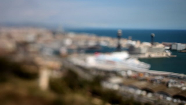 panoramic view of the city of barcelona, tilt and shift