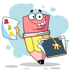 Pencil Guy Holding An A Plus Report Card,background