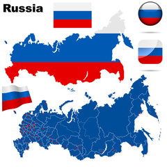 Russia vector set. Shape, flags and icons.