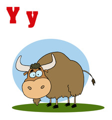 Funny Cartoons Alphabet-Yak With Letters Y