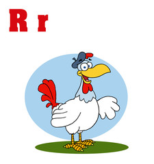 Funny Cartoons Alphabet-Rooster With Letters R