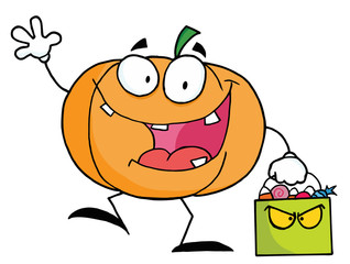 Cartoon pumkin with bag