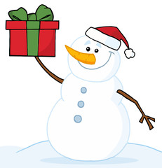 Snowman Holding A Christmas Gift