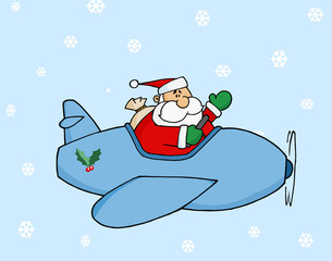 Santa Flying His Christmas Plane In The Snow