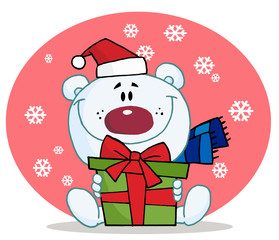 Giving Christmas Polar Bear Holding A Gift