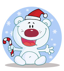 Christmas Polar Bear Holding A Candy Cane