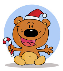 Christmas Teddy Bear Holding A Candy Cane