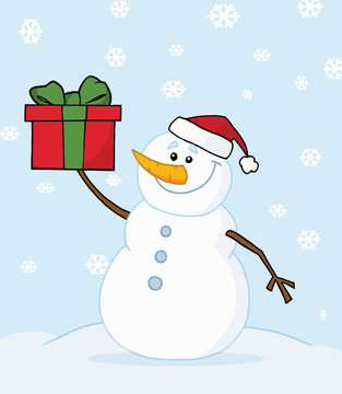 Snowman Holding A Christmas Present
