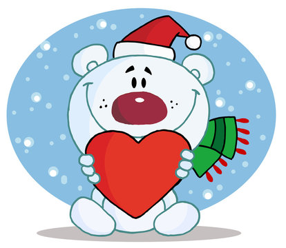 Christmas Polar Bear Holding A Heart