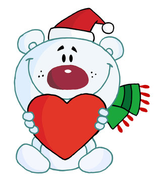 Sweet Christmas Polar Bear Holding A Heart