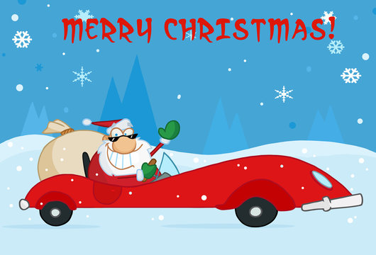Merry Christmas Greeting With Santa Driving