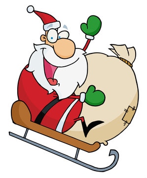 olly Christmas Santa Waving And Sledding With His Toy Sack