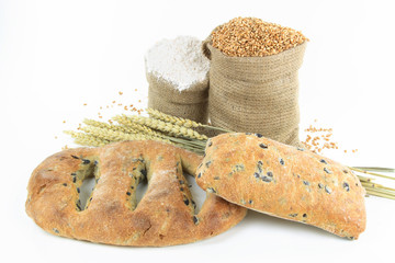 Mediterranean  Black olive breads and products.