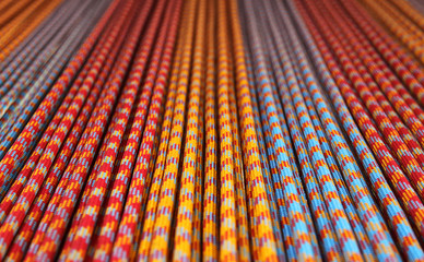 Macro closeup, shallow DOF of colourful long length ropes