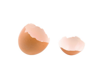 Broken eggshell isolated on white background
