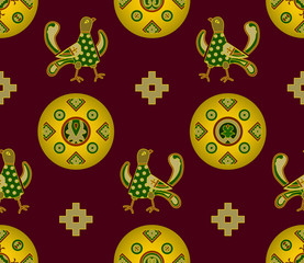 Naklejka premium Seamless ornament with medieval eastern european elements