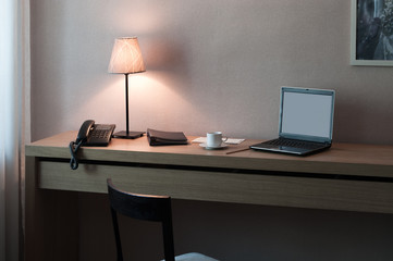 Working place at evening time in home room