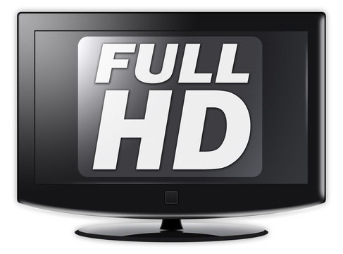 Flatscreen TV with "Full HD" wording on screen