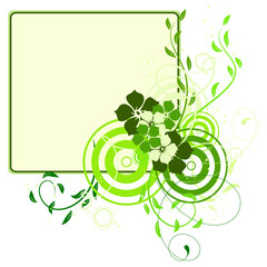 Green banner with flowers. Vector illustration