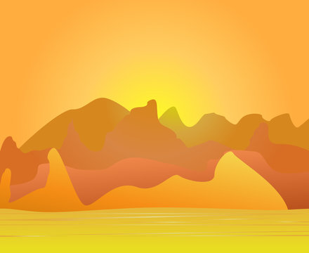 The image of desert and mountains on a distant background