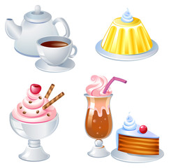 Sweet food and drinks, vector image.