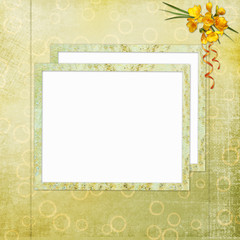 Framework for photo or congratulation with bunch of flowers.
