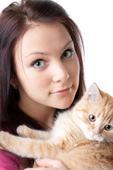 Young woman with a kitten.