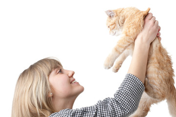 Young woman with a kitten.