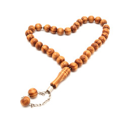 wood rosary isolated on white