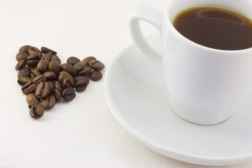 Coffee mug on a white cloth