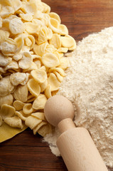 orecchiette pasta and flour typical italian homemade pasta
