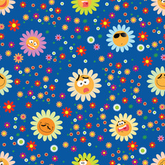 Chamomiles seamless. blue