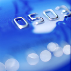 closeup of blue credit card