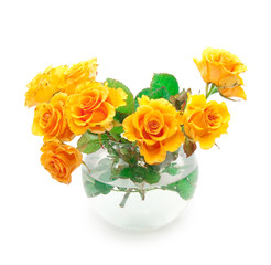 Bouquet of orange roses in a round vase